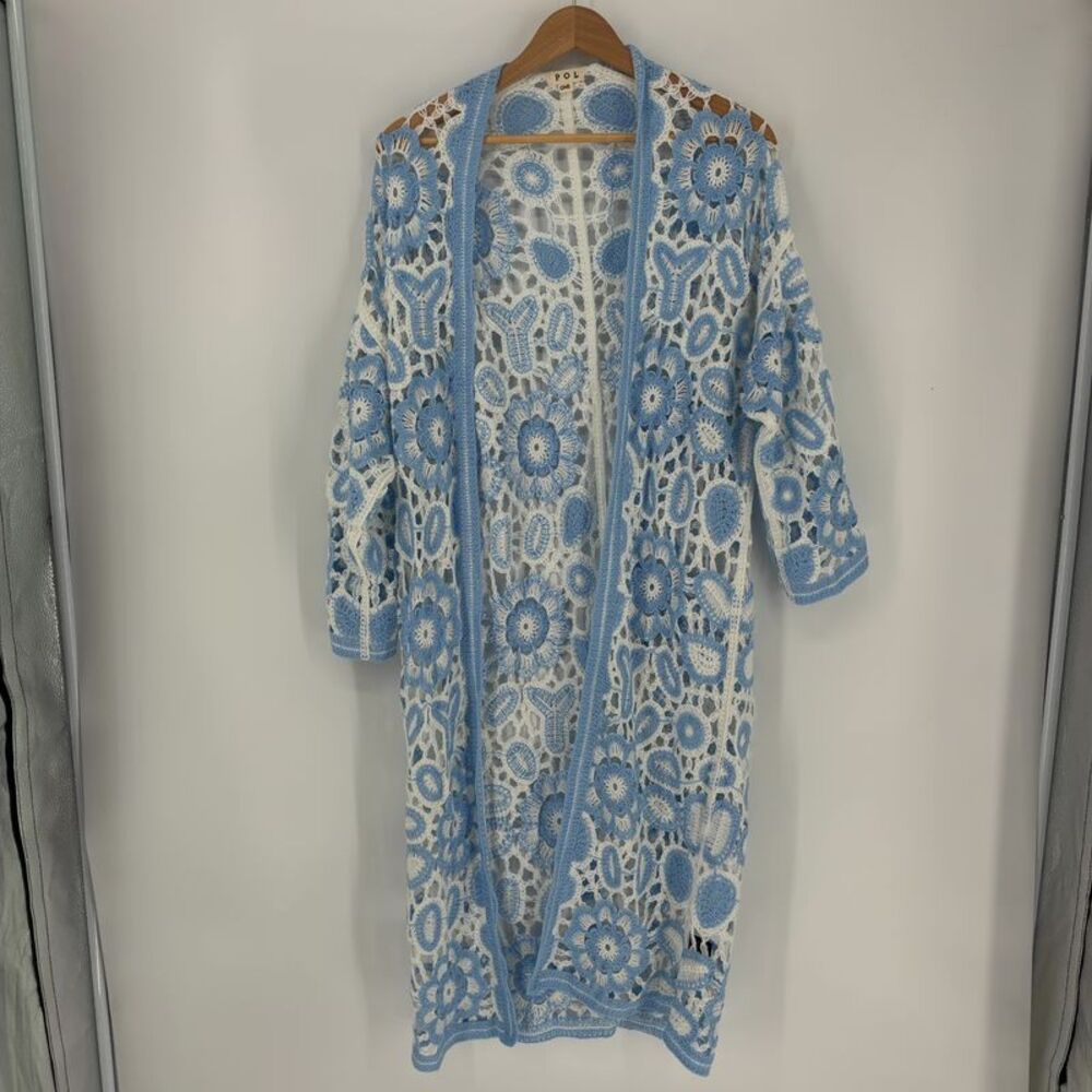 POL Blue and White Crochet Duster